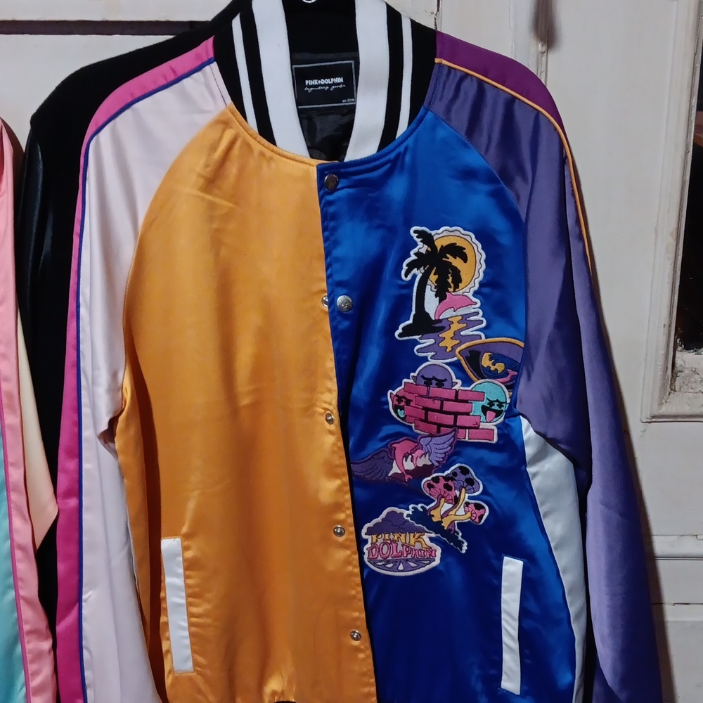 Pink dolphin satin varsity jackets Both For 40